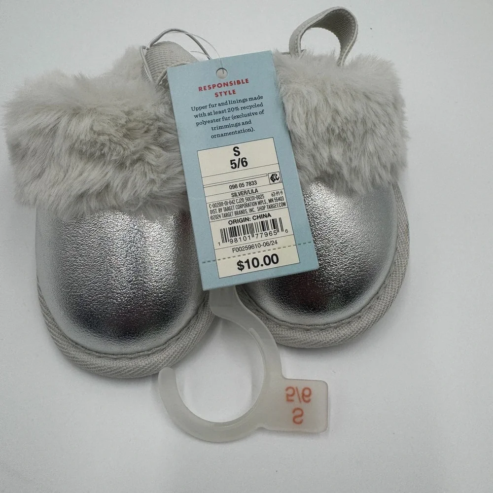 Cat & Jack Lila Metallic Silver Scuff Slippers Toddler S 5/6 NWT